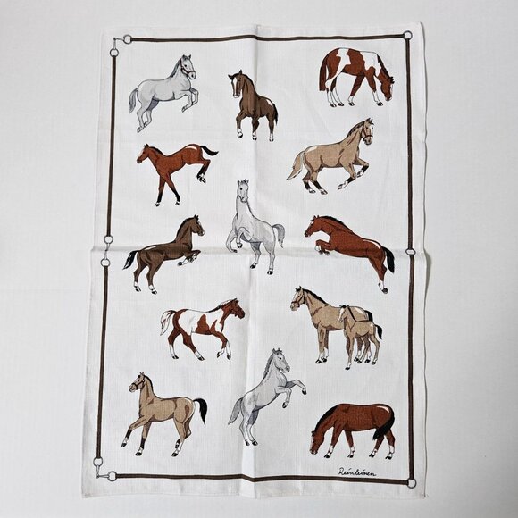 Reinleinen Tea Towel Horses Equestrian Horseback Riding Showing Vintage German - Picture 2 of 6